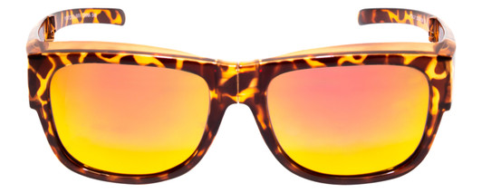 Front View of Calabria 8752 FOLDING Fitover Polarized Sunglasses M/Large Cheetah&Orange Mirror