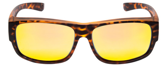 Front View of Calabria 9011-RRV Large Polarized Fitover Sunglasses Cheetah Gold /Orange Mirror