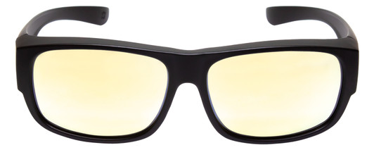Front View of Calabria 9011-RRV Large Polarized Fitover Sunglasses Matte Black & Yellow Mirror