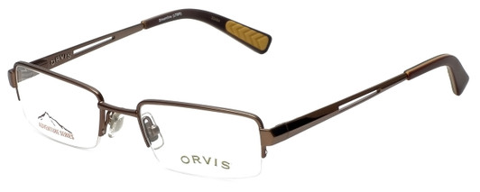 Profile View of Orvis Designer Blue Light Blocking Glasses Streamline Light-Brown 47mm Rectangle