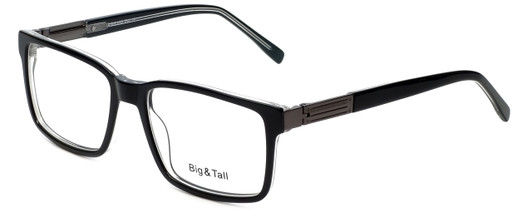 Profile View of Big&Tall Designer Blue Light Block Glasses 14 Square Black Crystal Acetate 58mm