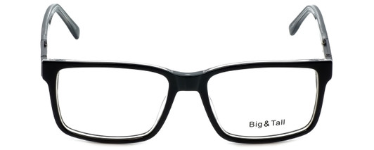 Front View of Big&Tall Designer Blue Light Block Glasses 14 Square Black Crystal Acetate 58mm