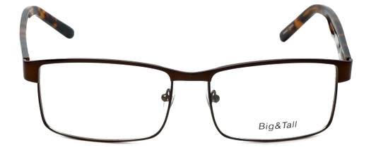 Front View of Big&Tall Designer Blue Light Blocking Glasses 15 in Matte Brown Men's Metal 60mm