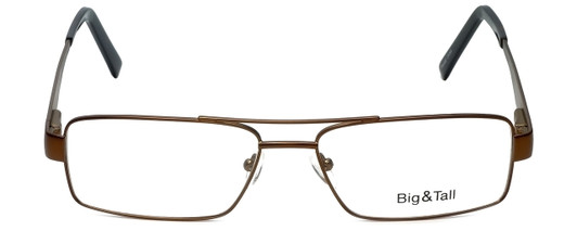 Front View of Big&Tall Designer Blue Light Blocking Glasses 2 in Brown Black Men's Metal 60mm