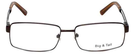 Front View of Big&Tall Designer Blue Light Blocking Glasses 6 in Matte Brown Men's Metal 61mm