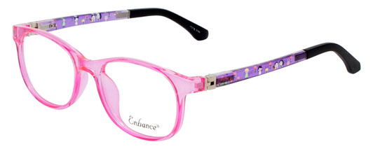 Profile View of NY Eye Enhance Kids Designer Blue Light Glasses EN4132 46mm Crystal Pink/Black