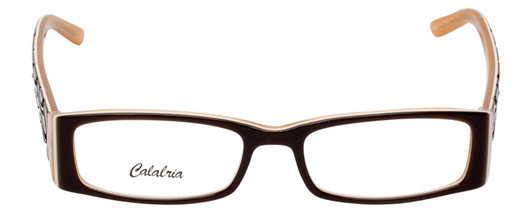 Front View of Calabria Designer Progressive Blue Light Glasses 815 Brown Ladies Rectangle 57mm