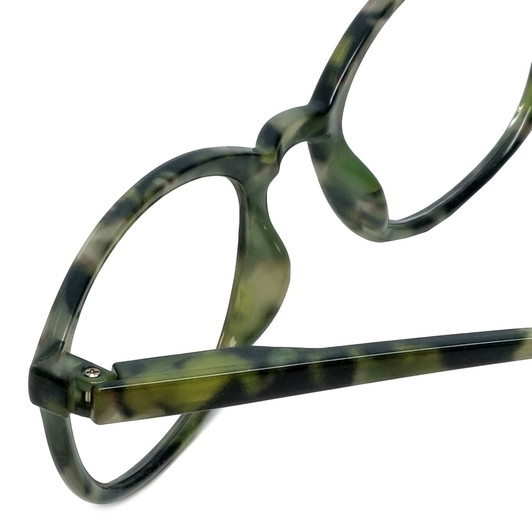 Close Up View of Calabria R772 Designer Blue Light Block Glasses Green Unisex Acetate Oval 49 mm