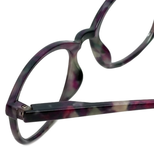 Close Up View of Calabria R772 Designer Blue Light Block Glasses Purple Unisex Acetate Oval 49 mm
