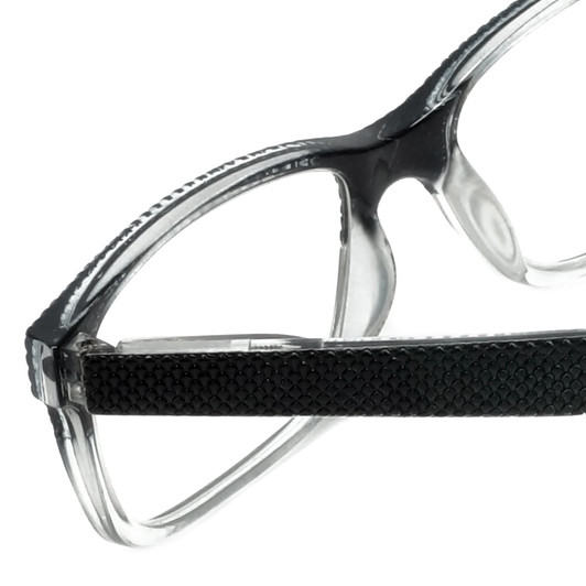 Close Up View of Calabria R125 Designer Blue Light Blocking Glasses Black Acetate Rectangle 53 mm