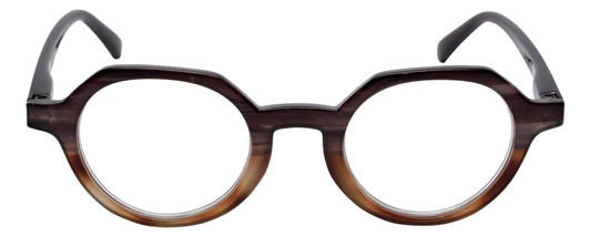 Front View of Calabria Elite Designer Blue Light Glasses Hexagon Round R207 46mm in Grey Black