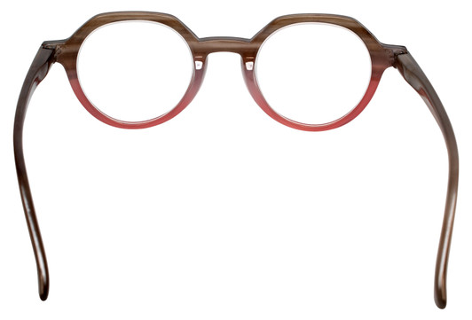 Close Up View of Calabria Elite Designer Blue Light Block Glasses Hexagon Round R207 46 mm in Red