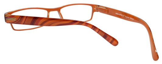 Close Up View of Calabria Mira Rectangular Designer Blue Light Block Glasses 50 mm Apricot Orange