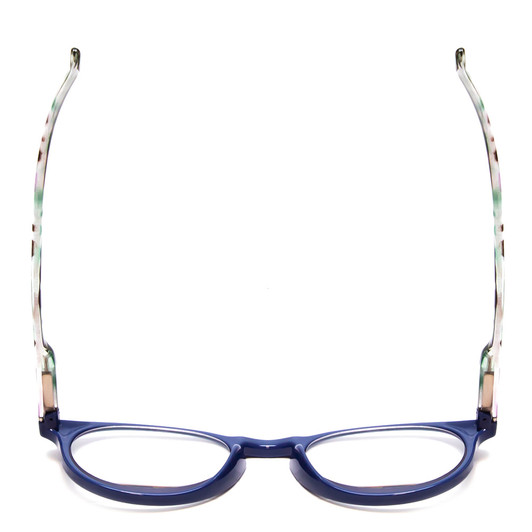 Top View of Calabria MDR8003 Designer Reading Eye Glasses with Custom Cut Powered Lenses in Navy Blue Crystal Spot Unisex Oval Full Rim Acetate 47 mm