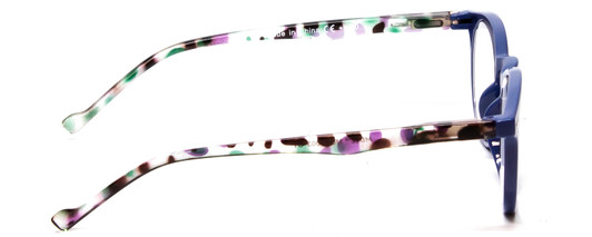 Side View of Calabria MDR8003 Designer Blue Light Blocking Eyeglasses in Navy Blue Crystal Spot Unisex Oval Full Rim Acetate 47 mm