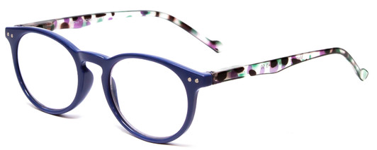 Profile View of Calabria MDR8003 Designer Blue Light Blocking Eyeglasses in Navy Blue Crystal Spot Unisex Oval Full Rim Acetate 47 mm