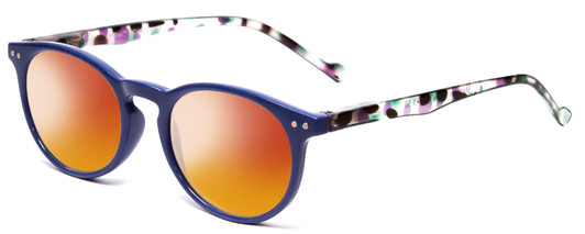 Profile View of Calabria MDR8003 Designer Polarized Sunglasses with Custom Cut Red Mirror Lenses in Navy Blue Crystal Spot Unisex Oval Full Rim Acetate 47 mm