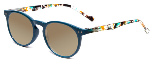 Profile View of Calabria MDR8003 Designer Polarized Sunglasses with Custom Cut Amber Brown Lenses in Teal Green Crystal Spot Unisex Oval Full Rim Acetate 47 mm