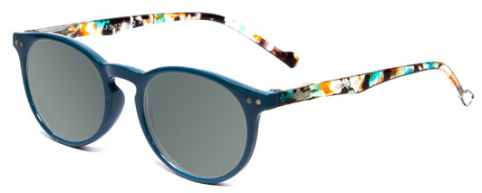 Profile View of Calabria MDR8003 Designer Polarized Sunglasses with Custom Cut Smoke Grey Lenses in Teal Green Crystal Spot Unisex Oval Full Rim Acetate 47 mm