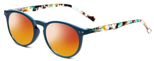 Profile View of Calabria MDR8003 Designer Polarized Sunglasses with Custom Cut Red Mirror Lenses in Teal Green Crystal Spot Unisex Oval Full Rim Acetate 47 mm