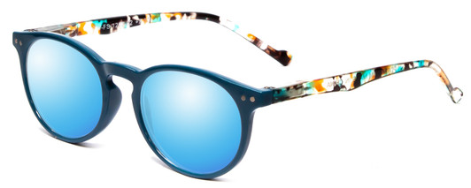 Profile View of Calabria MDR8003 Designer Polarized Sunglasses with Custom Cut Blue Mirror Lenses in Teal Green Crystal Spot Unisex Oval Full Rim Acetate 47 mm