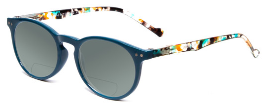 Profile View of Calabria MDR8003 Designer Polarized Reading Sunglasses with Custom Cut Powered Smoke Grey Lenses in Teal Green Crystal Spot Unisex Oval Full Rim Acetate 47 mm