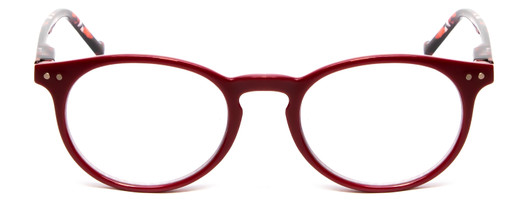 Front View of Calabria MDR8003 Lady Oval 47mm Designer Reading Glasses Maroon Red Crystal Spot