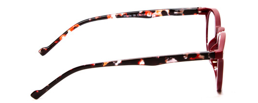 Side View of Calabria MDR8003 Designer Blue Light Blocking Eyeglasses in Maroon Red Crystal Spot Unisex Oval Full Rim Acetate 47 mm