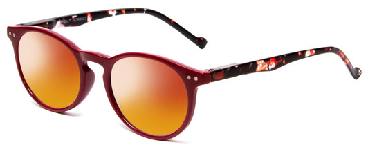 Profile View of Calabria MDR8003 Designer Polarized Sunglasses with Custom Cut Red Mirror Lenses in Maroon Red Crystal Spot Unisex Oval Full Rim Acetate 47 mm
