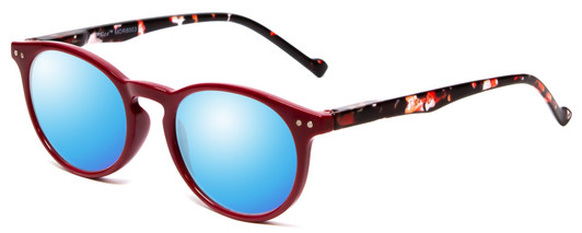 Profile View of Calabria MDR8003 Designer Polarized Sunglasses with Custom Cut Blue Mirror Lenses in Maroon Red Crystal Spot Unisex Oval Full Rim Acetate 47 mm