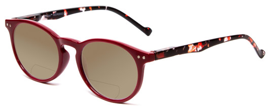 Profile View of Calabria MDR8003 Designer Polarized Reading Sunglasses with Custom Cut Powered Amber Brown Lenses in Maroon Red Crystal Spot Unisex Oval Full Rim Acetate 47 mm