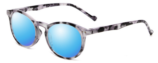 Profile View of Calabria MDR8003 Designer Polarized Sunglasses with Custom Cut Blue Mirror Lenses in Grey Tortoise Black Unisex Oval Full Rim Acetate 47 mm