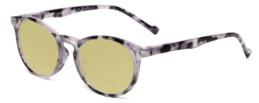 Profile View of Calabria MDR8003 Designer Polarized Reading Sunglasses with Custom Cut Powered Sun Flower Yellow Lenses in Grey Tortoise Black Unisex Oval Full Rim Acetate 47 mm