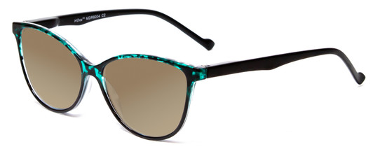Profile View of Calabria MDR8004 Designer Polarized Sunglasses with Custom Cut Amber Brown Lenses in Teal Green Tortoise Crystal Black Fade Ladies Cateye Full Rim Acetate 49 mm