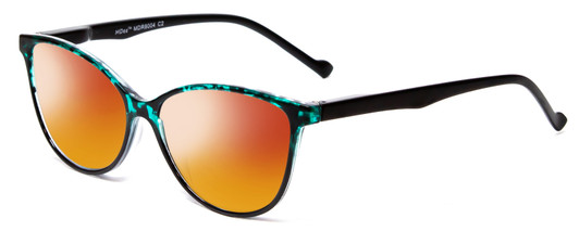 Profile View of Calabria MDR8004 Designer Polarized Sunglasses with Custom Cut Red Mirror Lenses in Teal Green Tortoise Crystal Black Fade Ladies Cateye Full Rim Acetate 49 mm