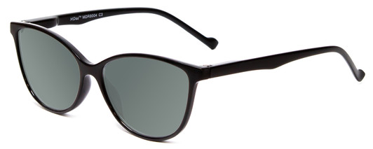 Profile View of Calabria MDR8004 Designer Polarized Sunglasses with Custom Cut Smoke Grey Lenses in Gloss Black Ladies Cateye Full Rim Acetate 49 mm
