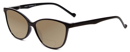 Profile View of Calabria MDR8004 Designer Polarized Reading Sunglasses with Custom Cut Powered Amber Brown Lenses in Gloss Black Ladies Cateye Full Rim Acetate 49 mm