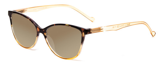 Profile View of Calabria MDR8004 Designer Polarized Sunglasses with Custom Cut Amber Brown Lenses in Tortoise Fade Amber Crystal Ladies Cateye Full Rim Acetate 49 mm