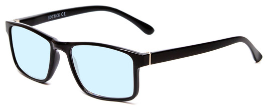 Profile View of Calabria L2007 Designer Blue Light Blocking Eyeglasses in Gloss Black Mens Square Full Rim Acetate 54 mm