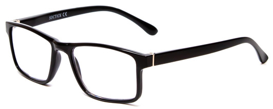 Profile View of Calabria L2007 Designer Progressive Lens Blue Light Blocking Eyeglasses in Gloss Black Mens Square Full Rim Acetate 54 mm