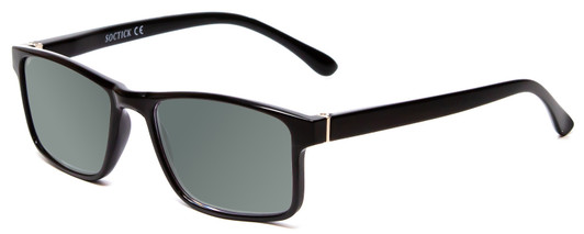 Profile View of Calabria L2007 Designer Polarized Sunglasses with Custom Cut Smoke Grey Lenses in Gloss Black Mens Square Full Rim Acetate 54 mm