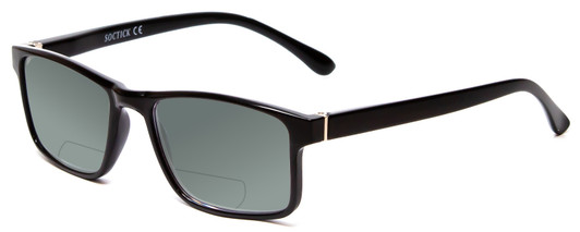 Profile View of Calabria L2007 Designer Polarized Reading Sunglasses with Custom Cut Powered Smoke Grey Lenses in Gloss Black Mens Square Full Rim Acetate 54 mm