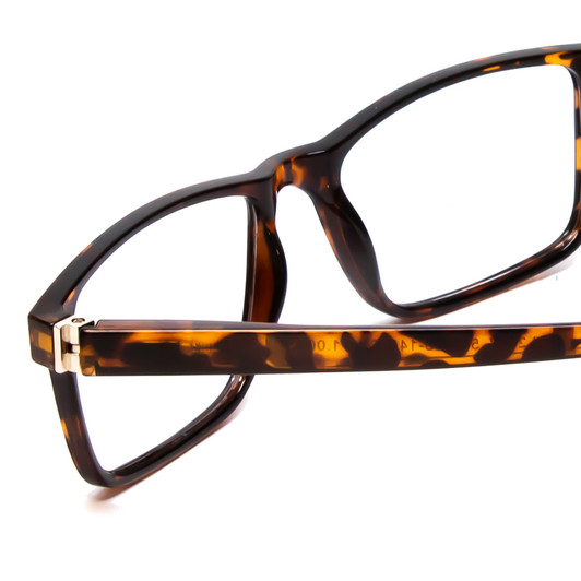 Close Up View of Calabria L2007 Designer Bi-Focal Prescription Rx Eyeglasses in Tortoise Havana Brown Gold Mens Square Full Rim Acetate 54 mm
