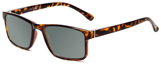 Profile View of Calabria L2007 Designer Polarized Sunglasses with Custom Cut Smoke Grey Lenses in Tortoise Havana Brown Gold Mens Square Full Rim Acetate 54 mm