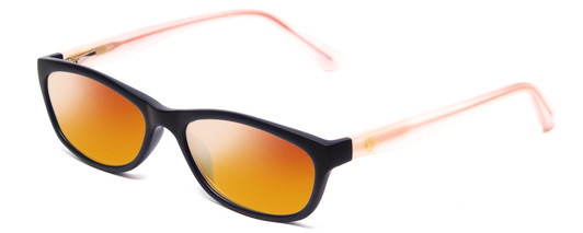 Profile View of Ann Taylor ATR020 Designer Polarized Sunglasses with Custom Cut Red Mirror Lenses in Matte Navy Blue Blush Crystal Pink Ladies Cateye Full Rim Acetate 52 mm