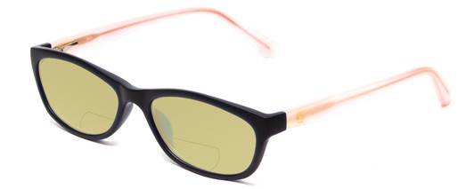 Profile View of Ann Taylor ATR020 Designer Polarized Reading Sunglasses with Custom Cut Powered Sun Flower Yellow Lenses in Matte Navy Blue Blush Crystal Pink Ladies Cateye Full Rim Acetate 52 mm