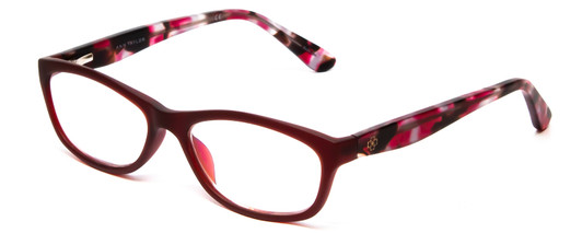 Profile View of Ann Taylor ATR020 Designer Progressive Lens Blue Light Blocking Eyeglasses in Matte Burgundy Red Marble Tortoise Ladies Cateye Full Rim Acetate 52 mm