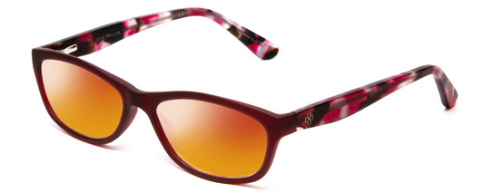 Profile View of Ann Taylor ATR020 Designer Polarized Sunglasses with Custom Cut Red Mirror Lenses in Matte Burgundy Red Marble Tortoise Ladies Cateye Full Rim Acetate 52 mm