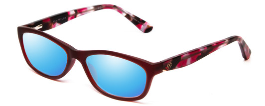 Profile View of Ann Taylor ATR020 Designer Polarized Sunglasses with Custom Cut Blue Mirror Lenses in Matte Burgundy Red Marble Tortoise Ladies Cateye Full Rim Acetate 52 mm