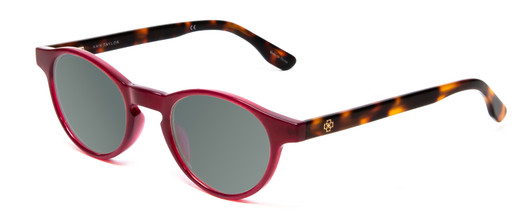 Profile View of Ann Taylor ATR030 Designer Polarized Sunglasses with Custom Cut Smoke Grey Lenses in Red Pink Tortoise Havana Brown Gold Ladies Round Full Rim Acetate 47 mm